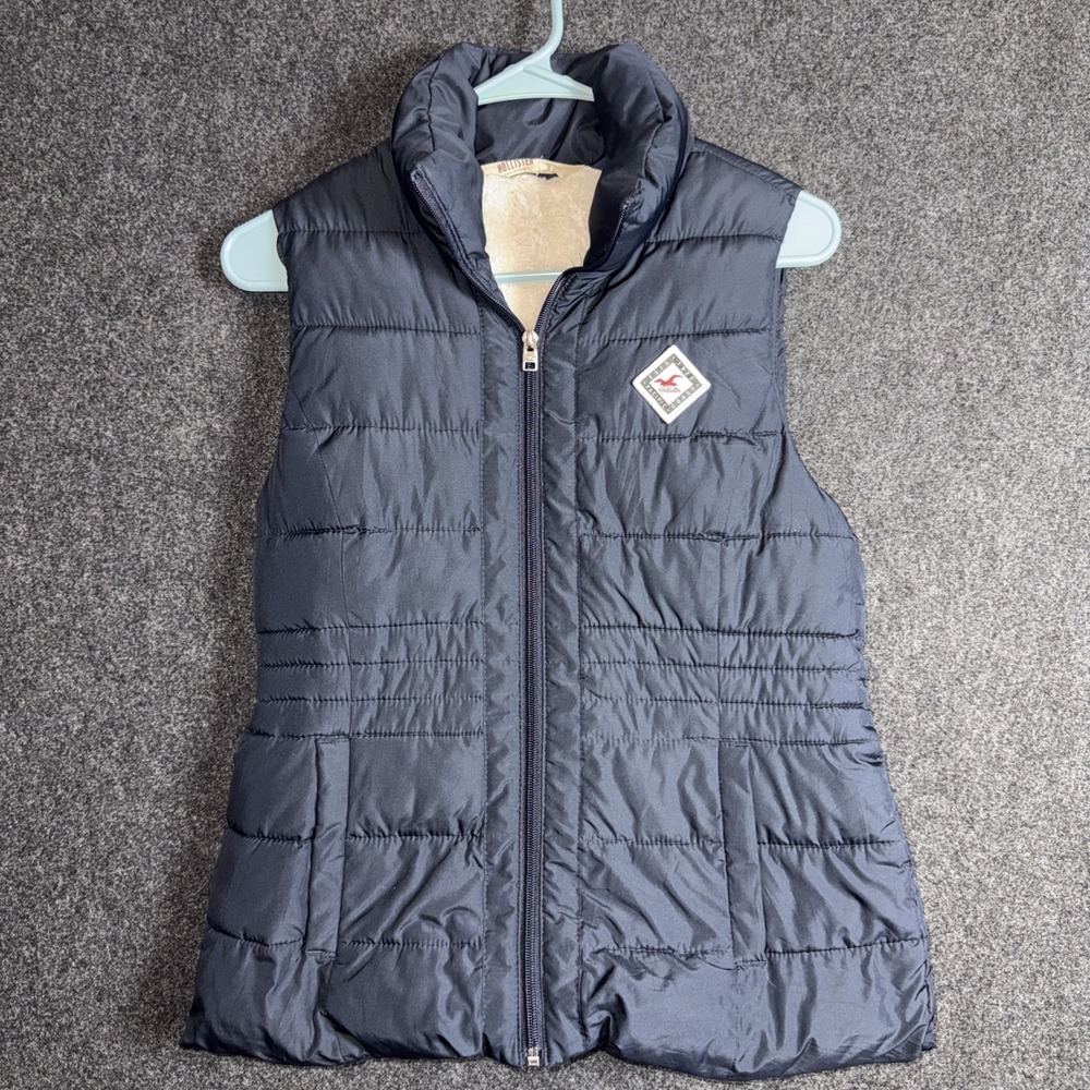 Hollister Sherpa Lined Puffer‎ Vest Sleeveless Jacket Navy Blue Small